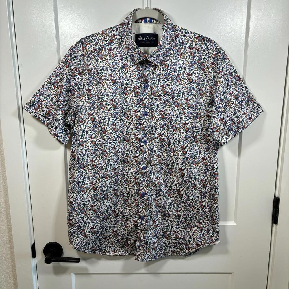 Men’s Robert Graham Short Sleeve Button Down Tailored Fit Size Large Colorful